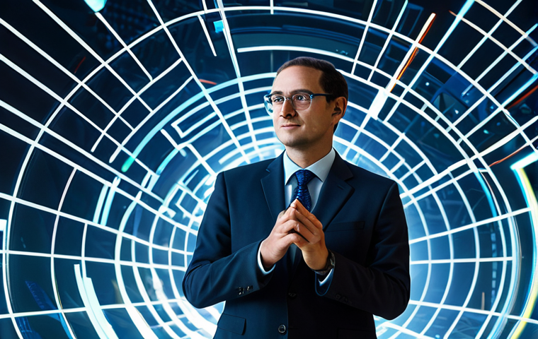 A focused professional, fully clothed in a modest business suit, stands in a brightly lit, futuristic abstract space. Around them, holographic projections of various academic disciplines, including science, art, technology, and humanities, are subtly connected by glowing lines, forming a complex yet harmonious network of knowledge. One connection point in front of the subject glows intensely, symbolizing a "Eureka!" moment of profound interdisciplinary insight. The overall atmosphere is innovative, enlightening, and professional. The image features perfect anatomy, correct proportions, a natural pose, well-formed hands, proper finger count, and natural body proportions. This is safe for work, appropriate content, fully clothed, and professional photography, high quality.